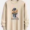 Baseball Jacket Bear Slogan Print Relax Fit Sweatshirt