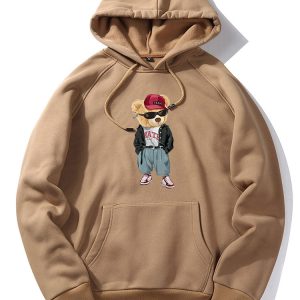 Hip Hop Style Bear Print Hoodie