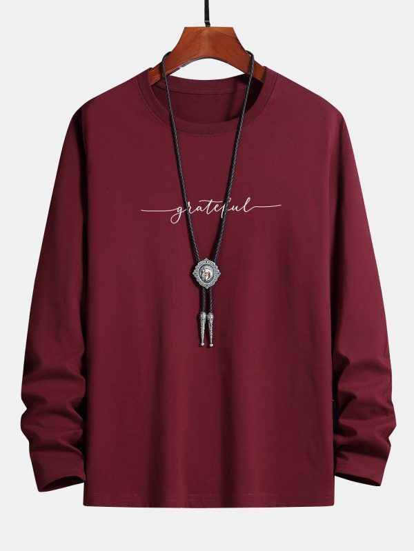 Long Sleeve Grateful Print Cotton T-Shirt
