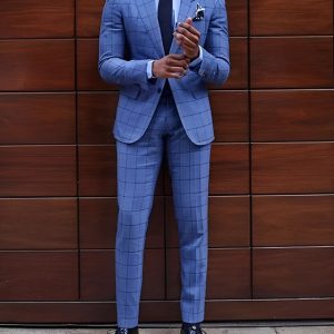 OK Elegant Plaid Print Lapel Collar Two Button Slim Fit Blazer & Pencil Pants 2Pcs Set