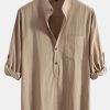 Long Sleeve Linen Look Henley Collar Shirt