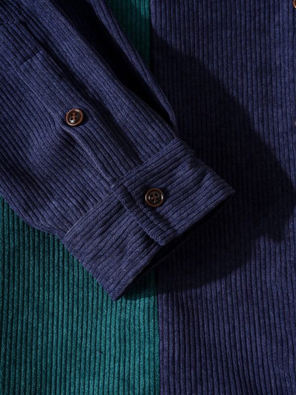 Corduroy Color Block Patchwork Shirt