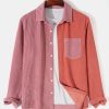 Long Sleeve Button Up Patchwork Corduroy Shirt