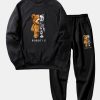 Robot Bear Print Raglan Sleeves Sweatshirt & Jogger Pants