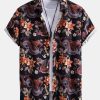 Dragon Floral Print Button Up Shirt & Dragon Print Swim Shorts