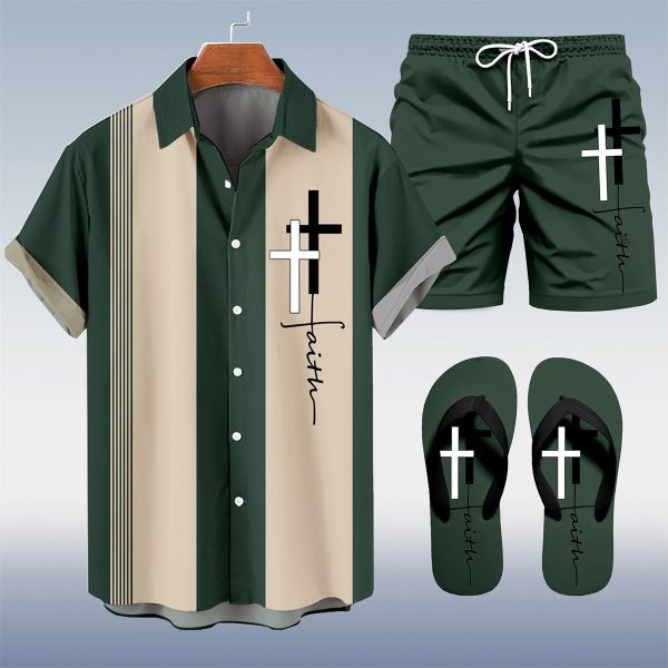 Suitmens Men's Hawaii Vacations Print Shirt Three-Piece Set 056