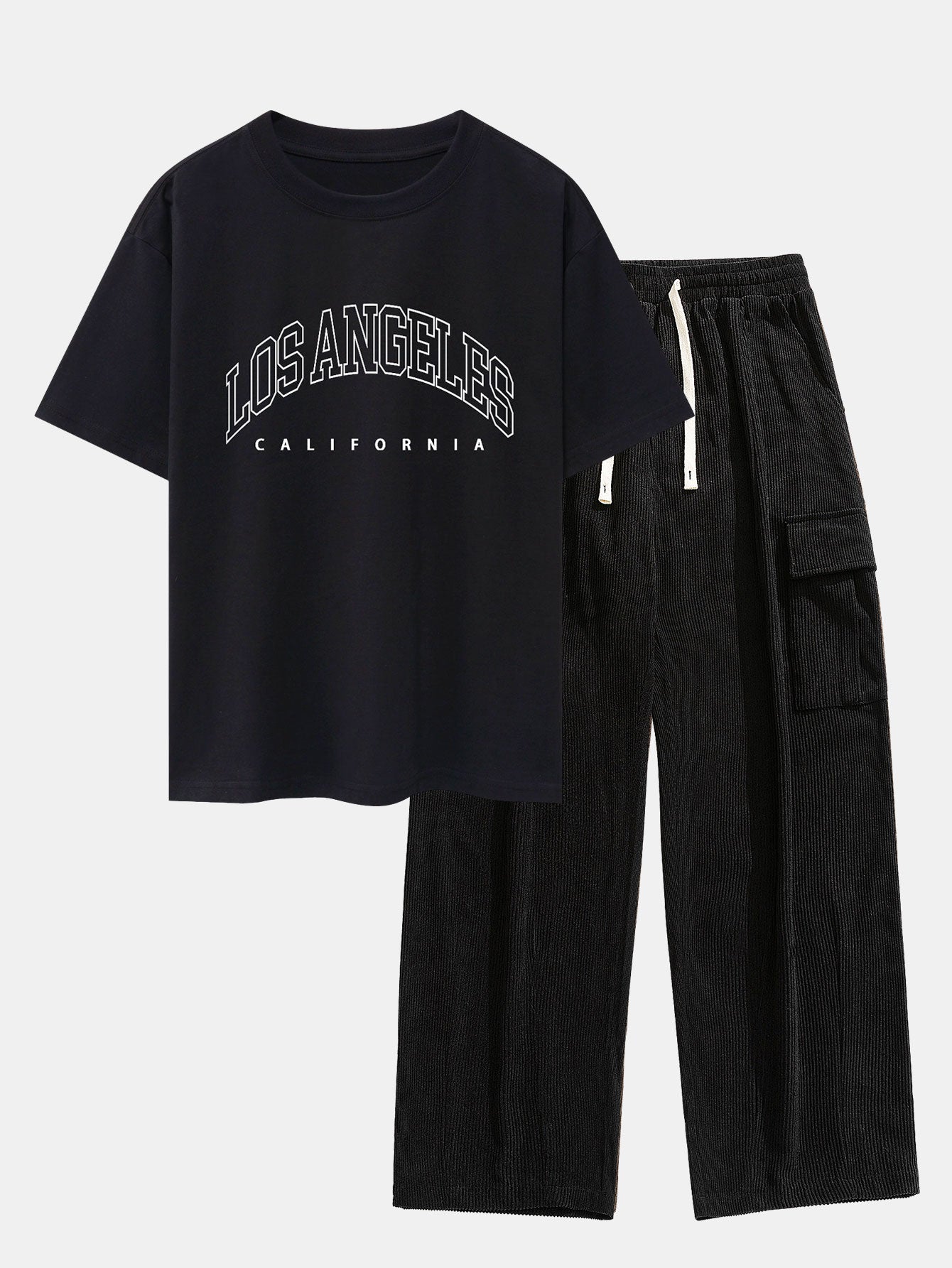 c118e3011bbb357c9999f982f953aae89cf21a47d738d4d3454d05adc618f053.jpg Los Angeles Print Heavy Weight Oversize T-Shirt & Loose Fit Corduroy Cargo Pants