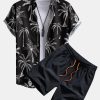 Palm Tree Print Button Up Shirt & Swim Shorts