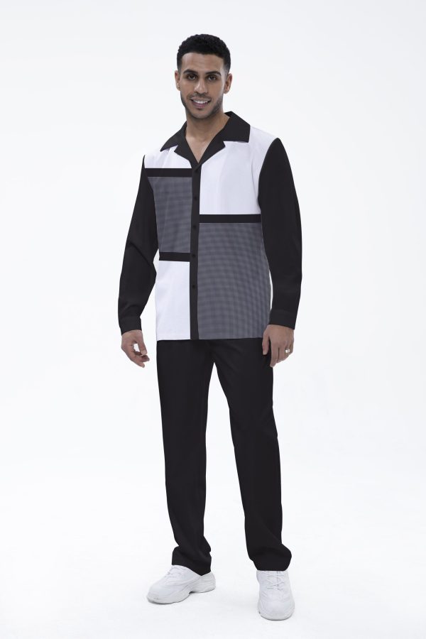 Color Block Plaid Long Sleeve Walking Suit 001