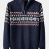 Christmas Geometric Print Half Zip Sweater