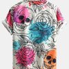 Skull Floral Print Button Up Shirt
