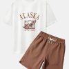 Alaskan Eagle Print Heavy Weight Oversize T-Shirt & Twill Jacquard Shorts