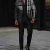 Fashion Colorblock Plaid Lapel Collar Button Blazer & Pants 2Pcs Set