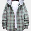Plaid Drawstring Hooded Shirt