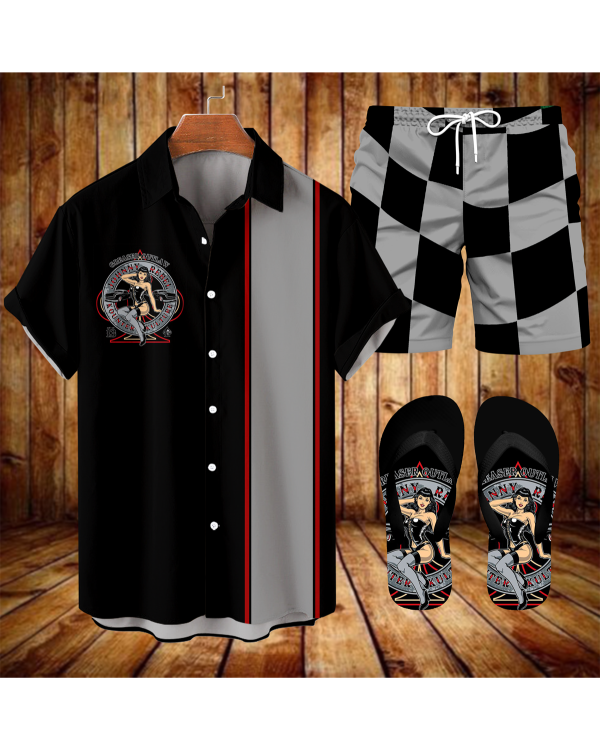 Suitmens Men's Spring Classic Car Shirt Three-Piece Set 072