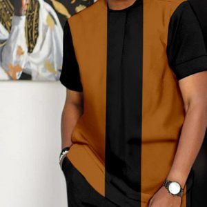 Suitmens Men's Colorblock Print Short Sleeve Sports Walking Suit -310