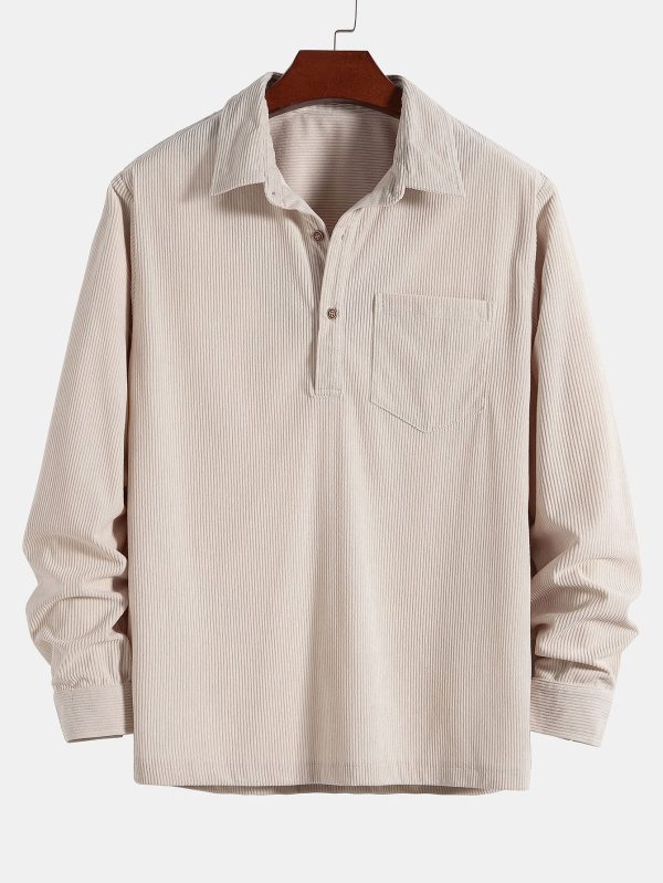 Long Sleeve Polo Collar Corduroy Shirt & Shorts