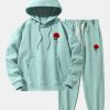 Rose Print Cotton Blend Hoodie & Jogger Pants