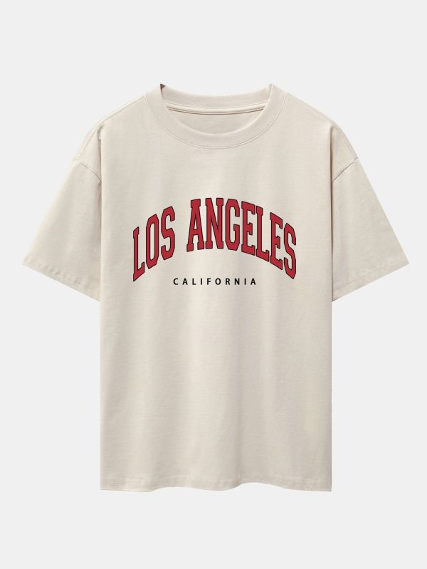 cf23a9fcdb515adffa8975c8ec6ecba0d56985984ff1f9fa0c467e50b91b82ce.jpg Los Angeles Print Drop Shoulder Oversize T-Shirt & Corduroy Shorts