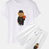Basketball Bear Print T-Shirt & Shorts