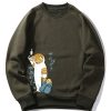 Cute Cat Print Raglan Sleeve Sweatshirt