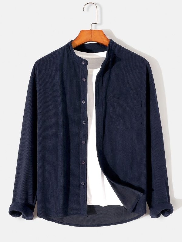Long Sleeve Stand Collar Corduroy Shirt