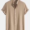 Linen And Rayon Blend Stand Collar Shirt & Straight Leg Linen Pants
