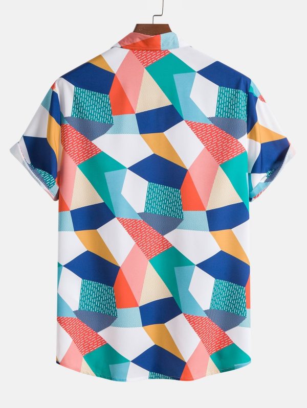Color Block Geometric Print Shirt & Swim Shorts