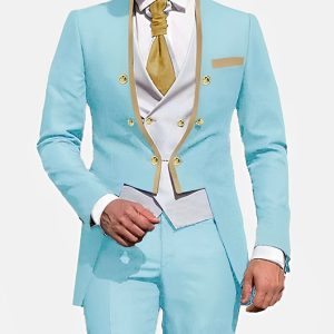 Dressy Solid Color Double Breasted Plus Size Blazer & Blazer Vest & Pants 3Pcs Set