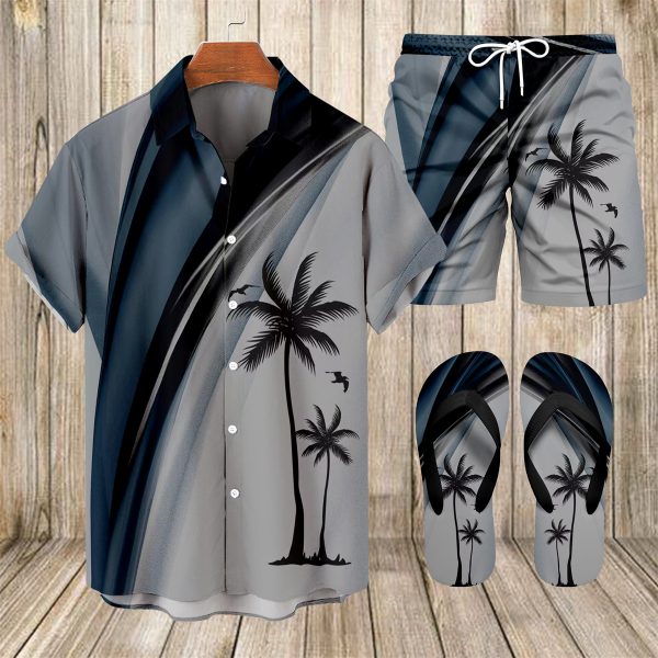 Suitmens Men's Tiki Party Hawaiian Vacation Print Three-Piece Set 019