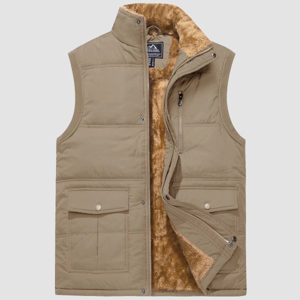 d46ab40005118cf67fd0551e44a00dbcb26a6cf33b7ade3128422063338a1670.jpg Men's Outerwear Vests Full-Zip Sleeveless Jacket Winter Warm Fleece Lined Vests Stand Collar