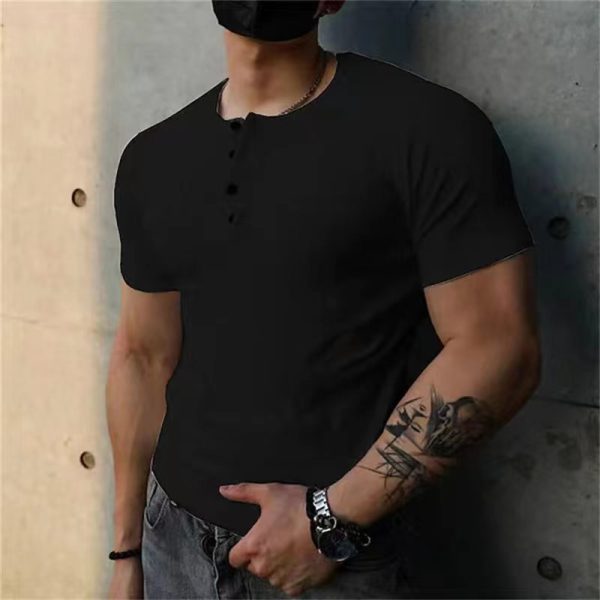 d49086b8a2c3cf4252809189c4b85551742b09d7363311b24ed92dd898c375e7.jpg Men's Slim Simple Casual Round Neck Plain Henley T-Shirt