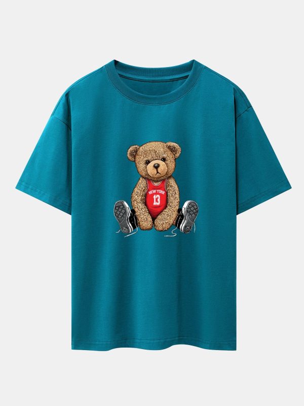 New York Bear Print Drop Shoulder Oversize T-Shirt