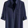 Long Sleeve Linen Look Henley Collar Shirt