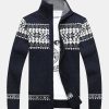 Christmas Geometric Print Zip Up Sweater