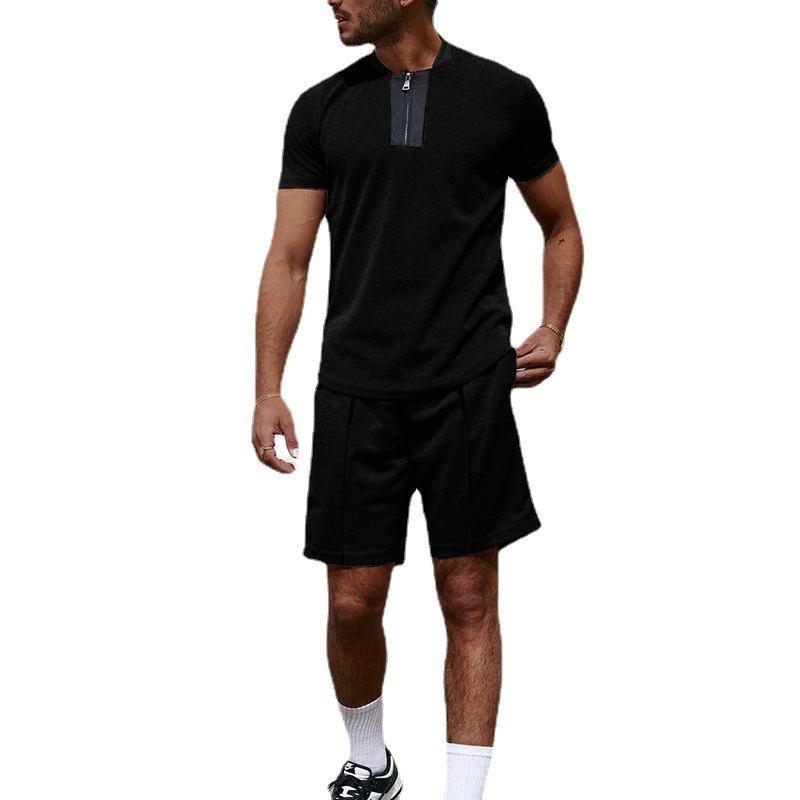 Suitmens Men's Black Knit Short Sleeve Suit