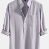 Long Sleeve Linen Look Henley Collar Shirt