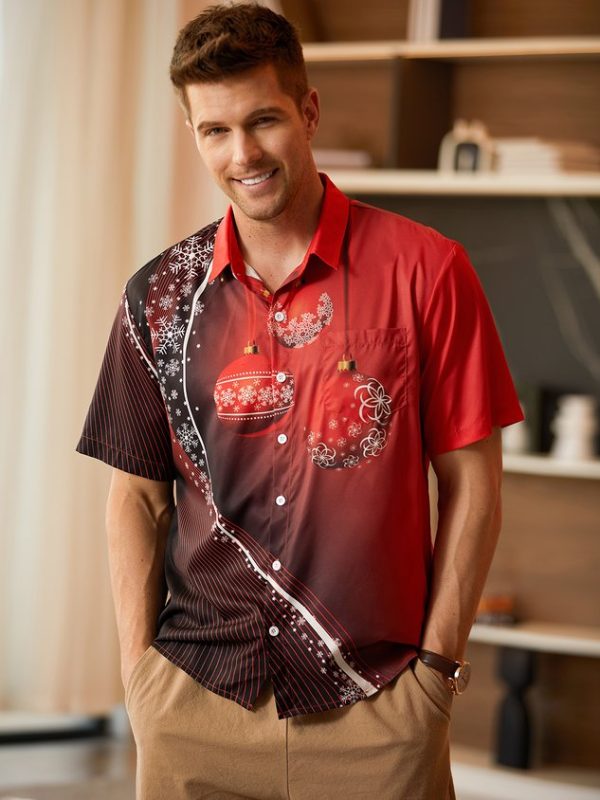 Christmas Decoration Chest Pocket Short Sleeve Shirt