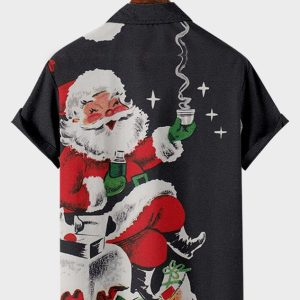 Vintage Joyful Cozy Santa Graphic Short Sleeves Shirts