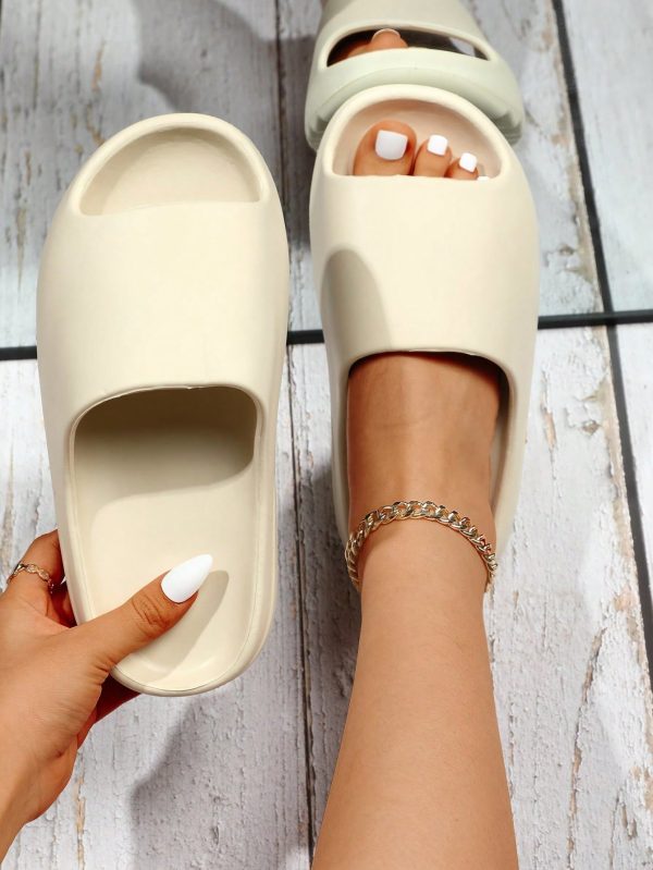 dba31df52967744950af8bdfebf36def773b0d346cbf55addeb77298db6ca336.jpg Women Single Band Slippers, Minimalist Beige EVA Slides For Indoor