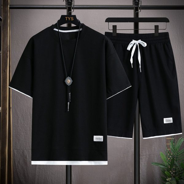 Men's Casual Waffle Shorts Set 6 Colors