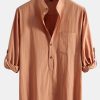 Long Sleeve Linen Look Henley Collar Shirt