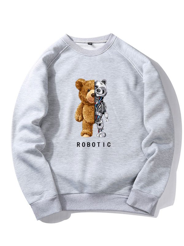 Robot Bear Print Raglan Sleeves Sweatshirt & Jogger Pants