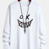 Long Sleeve Scary Face Print Cotton T-Shirt