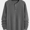 Long Sleeve Arc Hem Waffle Henley Shirt