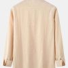 Long Sleeved Linen Look Stand Collar Shirt & Straight Leg Linen Pants