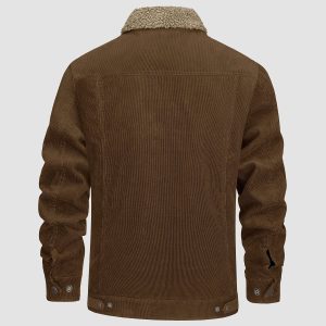 Men's Corduroy Jacket Sherpa Lined Cargo Jackets Cotton Turn Down Collar Winter Warm Casual Work Coat with 5 Pockets