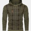 Slim Fit Knitted Plaid Paneled Hooded Sweater
