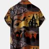 Men's Halloween Cat Print Casual Breathable Short Sleeve Shirt