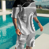 Men's Fashion 3D Printing Short Sleeve Two-Piece Suit 3 Colors